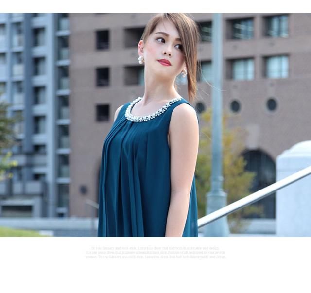 パーティードレス シフォン×レース ドレープドレス ワンピース