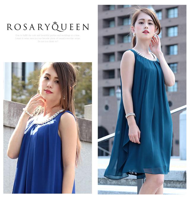 パーティードレス シフォン×レース ドレープドレス ワンピース