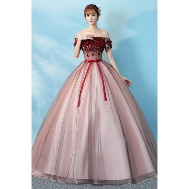 プリンセスライン シンデレラ マルチカラー 二次会 カラードレス レディースファッション コンサート 演奏会 ロング パーティードレス テー ロング 花嫁 パーティードレス 披露宴 発表会