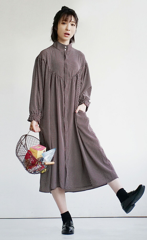 新商品 夏新作 スタンドカラー レトロモダン ワンピース トップス ワンピース ワンピ ロングワンピース 膝下 ひざ下 長袖 長そで シャツワンピー 送料無料 Conetica Com Mx