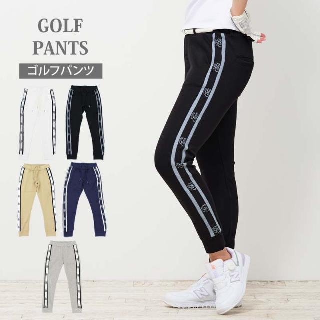 ゴルフパンツ レディース ゴルフウェア gs GOLF スウェットジャージ リブロゴライン切替 スリムスキニー おしゃれ 秋冬 春夏 ブランド かわいい 韓国系