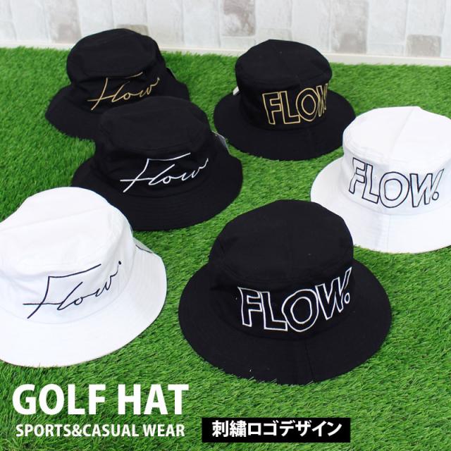ハット ゴルフウェア 帽子 メンズ ゴルフ バケットハット ロゴ刺繍 キャップ コットン ホワイト ブラック 白 黒 小物 春夏 秋冬