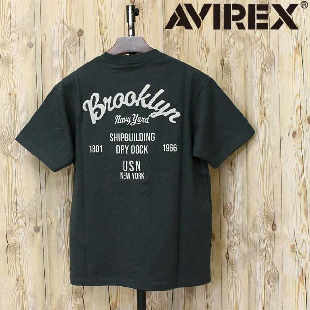 AVIREX アヴィレックス ブルックリン刺繍 半袖Tシャツ S/S EMB. T-SHIRT Brooklyn 783-6134014 クルーネック  コットン 綿 アビレックス ミリタリー トップス メンズ ブランド