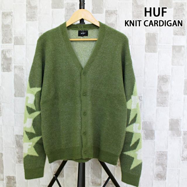 HUF ハフ ウルサモヘアカーディガン URSA MOHAIR CARDIGAN 星 スター 袖ロゴ シャギー トップス ニット 羽織り 長袖 メンズ ストリート スケーター ブランド KN00512