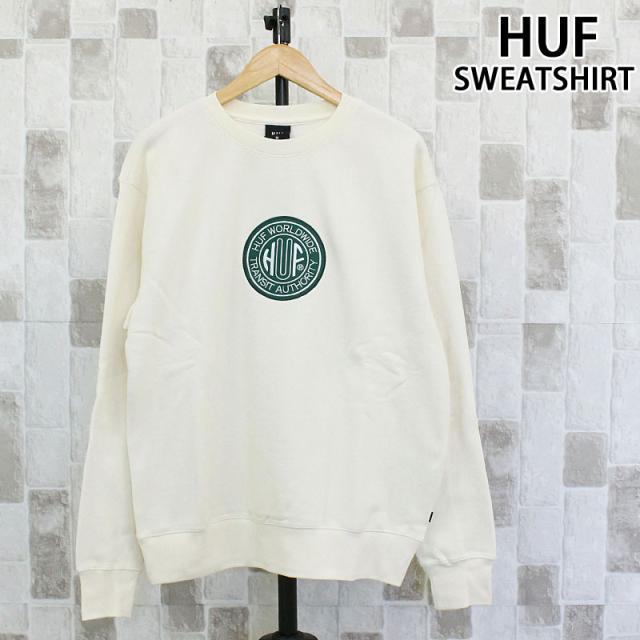 HUF ハフ トランシット オーソリティー クルーネック スウェット トレーナー TRANSIT AUTHORITY CREWNECK PF00760 裏起毛 サークル刺繍ロゴ トップス 長袖 スウェットシャツ プルオーバー メンズ ストリート スケーター ブランド