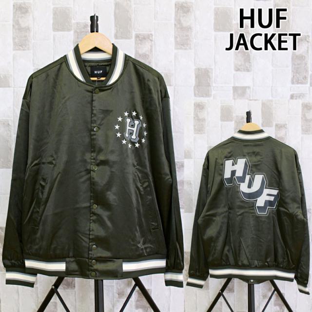 HUF ハフ ギャラクティック スタック ベースボール ジャケット GALACTIC STACK BASEBALL JACKET スタジアムジャケット サテン スタジャン アウター ジャンパー ブルゾン メンズ ストリート スケーター 人気 ブランド JK00409