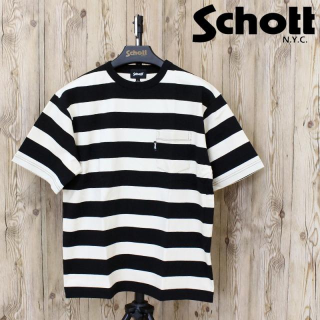 Schott ショット WIDE BORDER POCKET T-SHIRT ワイドボーダー ポケットTシャツ 半袖 Tシャツ トップス メンズ ブランド