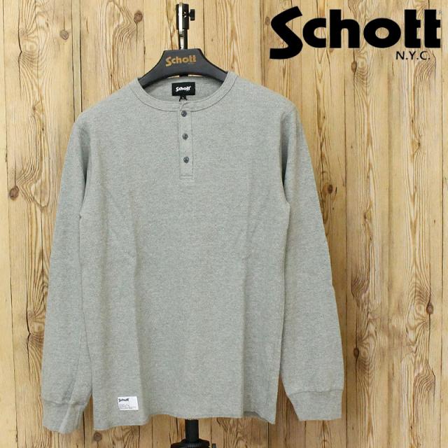 Schott ショット HONEYCOMB WAFFLE HENRY NACK T-SHIRT 782-5930007 ハニカムワッフル ヘンリーネック 長袖Tシャツ メンズ ロンT 綿 コットン トップス ブランド