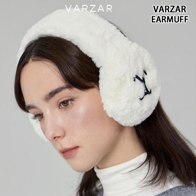 VARZAR バザール カーブロゴファーイヤーマフ VA Curved Logo Fur Earmuff 韓国 耳あて 小物 刺繍 防寒 ホワイト ブラック レディース 人気 プレゼント ギフト