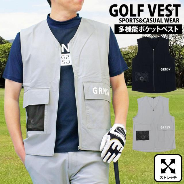 メンズ メンズファッション メンズカジュアル 通販 ゴルフウェア メンズ ベスト GIORNO SEVEN ジョルノセブン トップス ポリエステルストレッチ 多機能ポケット ロゴ おしゃれ 春夏 YMS-097