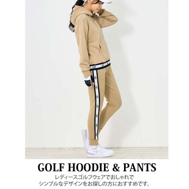 ゴルフウェア レディース 上下セットアップ gs GOLF スウェットジャージ プルパーカートレーナー ゴルフパンツ リブロゴライン切替 秋冬 春夏 ブランド