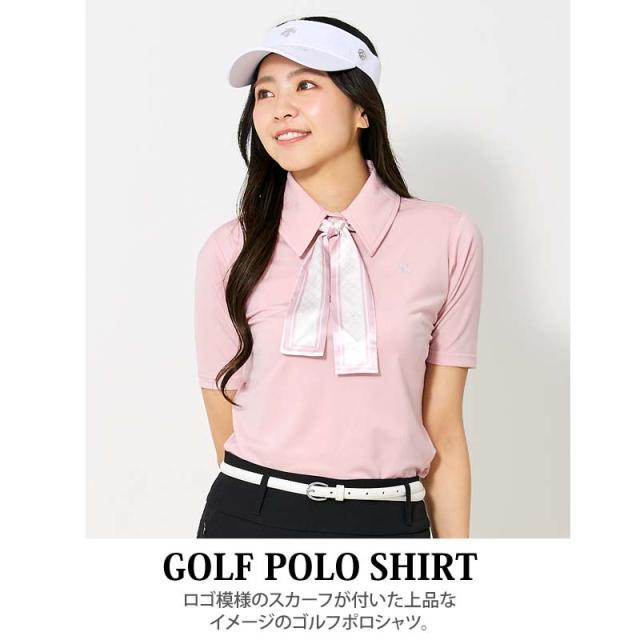 通販,ゴルフウェア,レディース,ゴルフ,gs,GOLF,ポロシャツ,半袖,ストレッチ,スカーフ付き,トップス,ロゴ刺繍,おしゃれ,かわいい,春夏,gs-002
