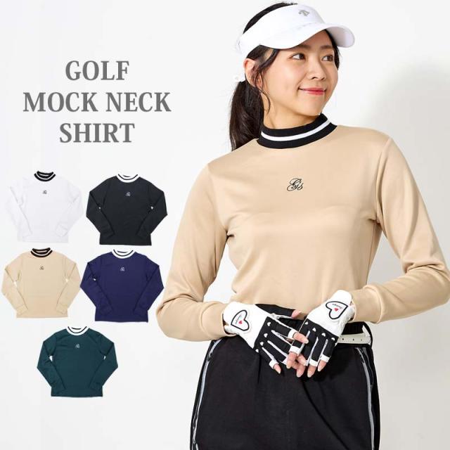 ゴルフウェア レディース モックネック gs GOLF ポロシャツ ハイネック 長袖 ストレッチ トップス ロゴ刺繍 ライン 無地 おしゃれ かわいい 韓国系 春夏 秋冬