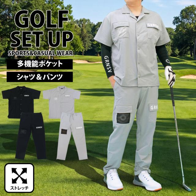メンズ メンズファッション メンズカジュアル 通販 ゴルフセットアップ メンズ 多機能 上下セット ゴルフウェア GIORNO SEVEN ジョルノセブン ゴルフパンツ オープンカラーシャツ ストレッチ おしゃれ 春夏 YMS-135-096