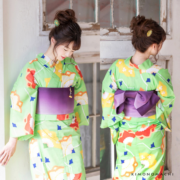 浴衣 帯 半幅帯 「ぼかし　黄・藤・ラズベリー・桃・ピンク・赤・ブルーラベンダー・紫・金茶・赤紫・アップルグリーン・ターコイズ・水色　全13色」 日本製 半巾帯 単帯 レディース 女性用 浴衣帯 半幅帯単品 京都きもの町オリジナル 【メール便対応可】