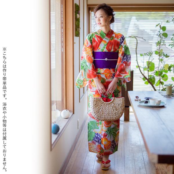 角出し風タイプ 結び帯単品「葡萄蔦 紫」京都きもの町オリジナル 浴衣帯 作り帯 付け帯