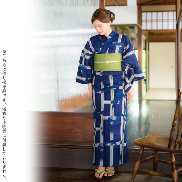 角出し風タイプ 結び帯単品「葡萄蔦 若草色」京都きもの町オリジナル 浴衣帯 作り帯 付け帯