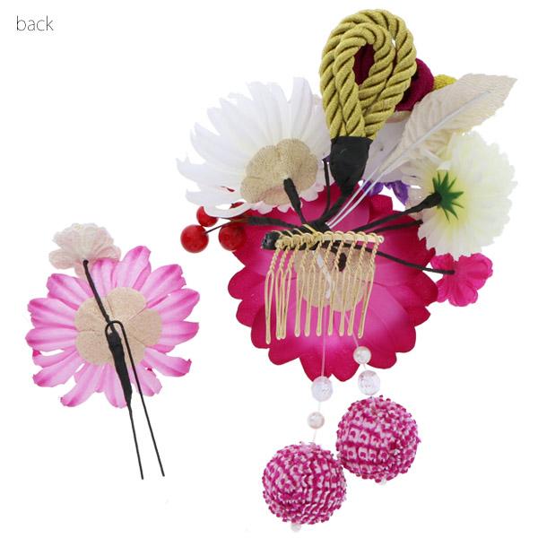 成人式 髪飾り つまみ細工、お花 髪飾り2点セット「紫色 お花と剣つまみのお花、絞り玉」 卒業式の袴に 絞り玉飾り フラワーコーム