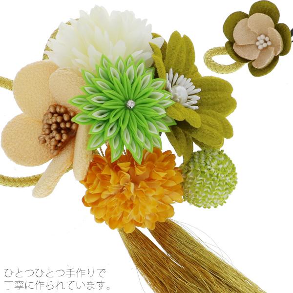成人式 髪飾り つまみ細工 髪飾り2点セット「グリーン お花と剣つまみのお花、絞り玉」髪飾り 卒業式の袴に 絞り玉飾り フラワーコームss2112wkk10