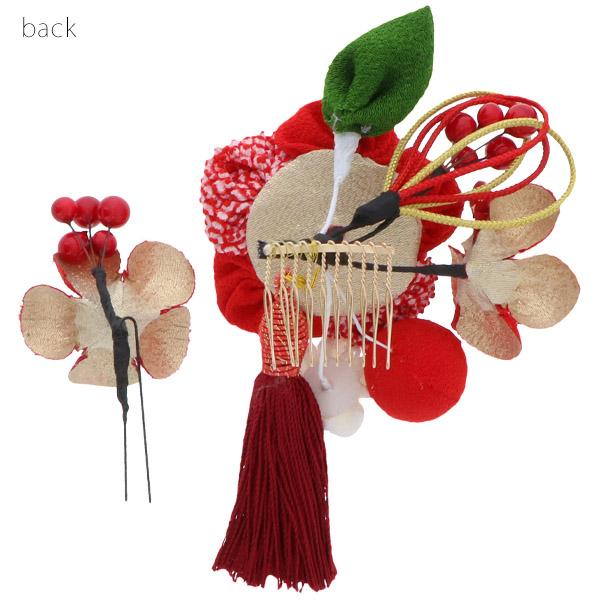 成人式 髪飾り つまみ細工、お花 髪飾り2点セット「赤色 ふっくらつまみの椿」 卒業式の袴に フラワーコーム No.52065 赤