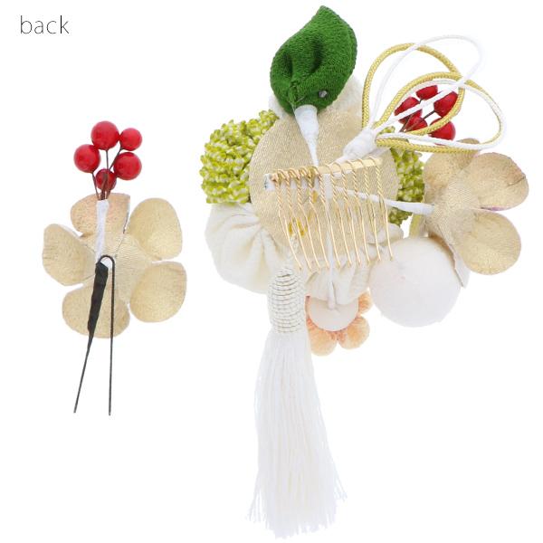 成人式 髪飾り つまみ細工、お花 髪飾り2点セット「白色 ふっくらつまみの椿」 卒業式の袴に フラワーコーム No.52065 白ss2112wkk10