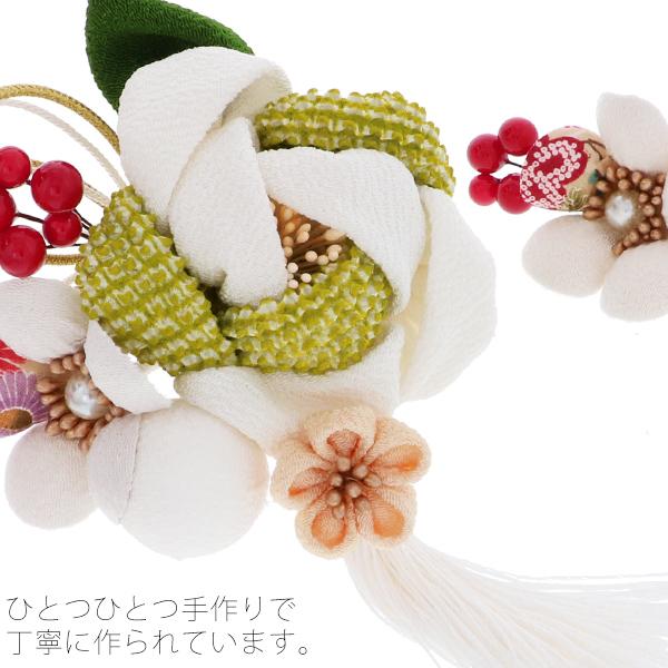 成人式 髪飾り つまみ細工、お花 髪飾り2点セット「白色 ふっくらつまみの椿」 卒業式の袴に フラワーコーム No.52065 白ss2112wkk10