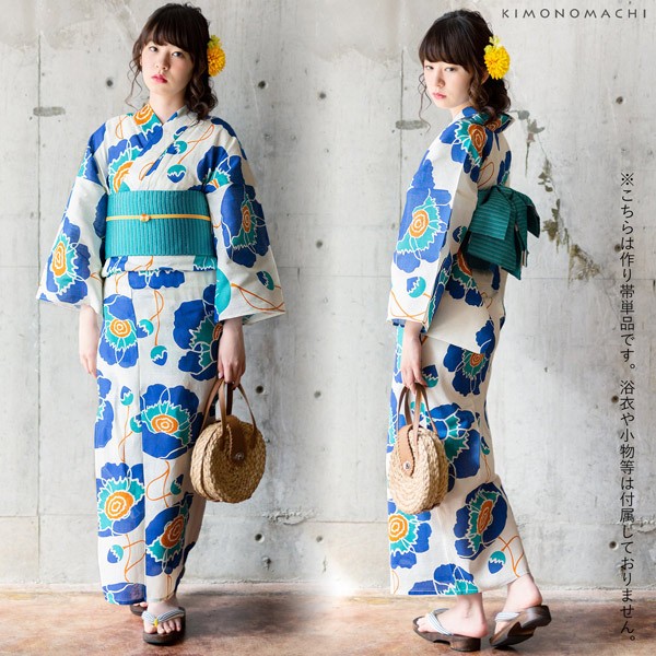 浴衣 作り帯 半幅帯 リボン風タイプ 結び帯単品「アクアブルー 市松 青×白」 日本製 半巾帯 レディース 女性用 浴衣帯 作り帯単品 京都きもの町オリジナル 【メール便不可】