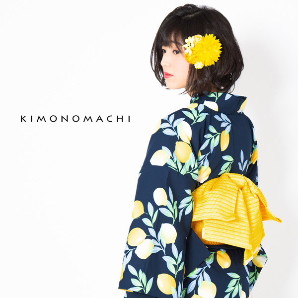 浴衣 作り帯 半幅帯 リボン風タイプ 結び帯単品「イエロー 市松 黄×白」 日本製 半巾帯 レディース 女性用 浴衣帯 作り帯単品 京都きもの町オリジナル 【メール便不可】