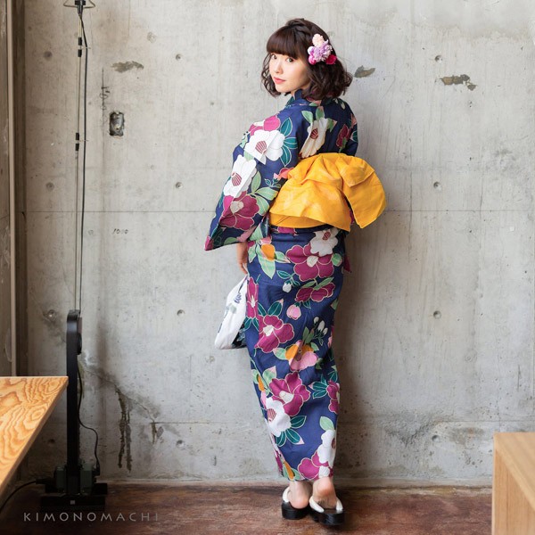 結城紬 反物 蝶々 紺 着物 オシャレ 可愛い モダン（浴衣 レディース 