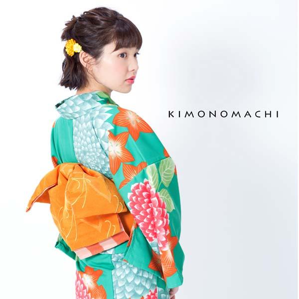 浴衣 レディース 「グリーン ダリア」 吸水速乾 CoolPass ポリエステル浴衣 ポリ浴衣 大人 個性的 花火大会 夏祭り 女性浴衣 女性ゆかた 夏着物 単衣着物 京都きもの町オリジナルKIMONOMACHI