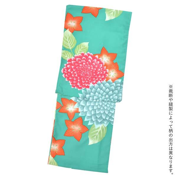浴衣 レディース 「グリーン ダリア」 吸水速乾 CoolPass ポリエステル浴衣 ポリ浴衣 大人 個性的 花火大会 夏祭り 女性浴衣 女性ゆかた 夏着物 単衣着物 京都きもの町オリジナルKIMONOMACHI