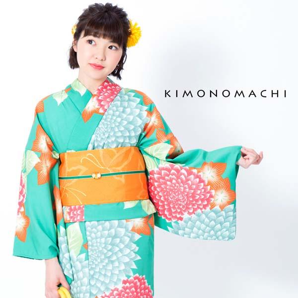 浴衣 レディース 「グリーン ダリア」 吸水速乾 CoolPass ポリエステル浴衣 ポリ浴衣 大人 個性的 花火大会 夏祭り 女性浴衣 女性ゆかた 夏着物 単衣着物 京都きもの町オリジナルKIMONOMACHI