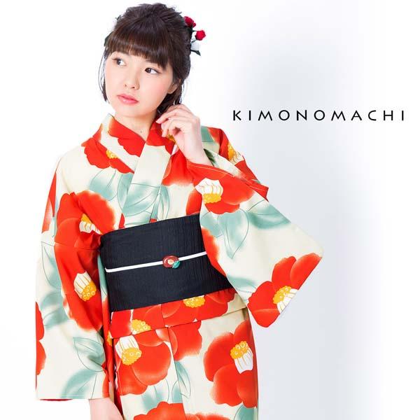 浴衣 レディース 「クリーム 水彩椿」 吸水速乾 CoolPass ポリエステル浴衣 ポリ浴衣 大人 個性的 花火大会 夏祭り 女性浴衣 女性ゆかた 夏着物 単衣着物 京都きもの町オリジナルKIMONOMACHI