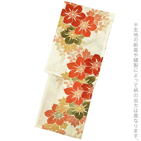 UNSODO ブランド浴衣単品 「赤オレンジ緑の花(9U-11)桂友同机会」 2019年新作 日本製 浴衣 レディース Fサイズ 女性浴衣
