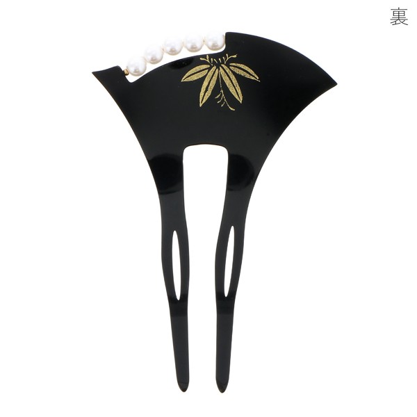 かんざし バチ型 「黒地 パール 梅 #797」 銀杏型 高級 簪 礼装用 フォーマル着物 和装 留袖 黒留袖 訪問着 色無地 結婚式 パーティー <H>