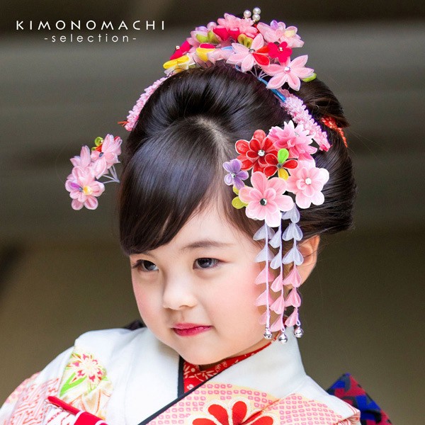 七五三 勝山簪 髪飾り 銀扇と紅梅の競演 ねじり簪 平打ち簪