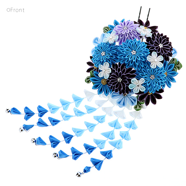 髪飾り つまみかんざし 「水色つまみの花、房下がり (7000水色)」 振袖用髪飾り お花髪飾り 成人式 卒業式 結婚式 着物 <H>【メール便不可】