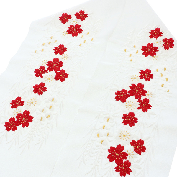 刺繍 半衿 「赤白桜と藤」 衿秀 刺繍半襟 振袖用半衿 前撮り