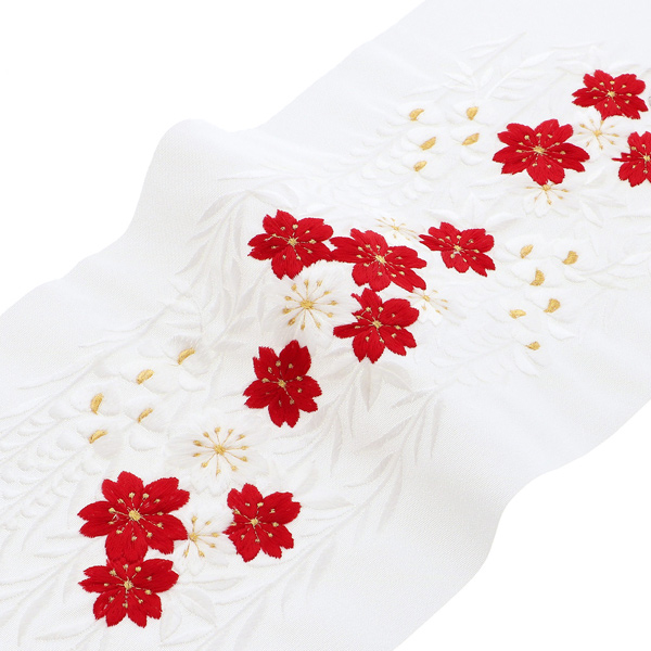 刺繍 半衿 「赤白桜と藤」 衿秀 刺繍半襟 振袖用半衿 前撮り 成人式 刺繍衿 刺繍半襟 ポリエステル半衿 ブランド:襟の衿秀 <H>【メール便対応可】