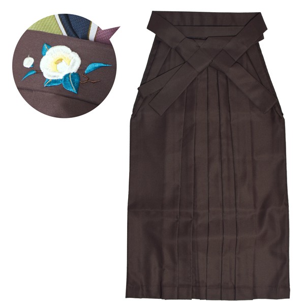 袴 単品 「アンティークブラウン 椿の刺繍」 卒業式 袴 レディース 行燈袴 SS/2S・S・M・L・LL/2Lサイズ 女の子袴 女性用袴単品 【メール便不可】