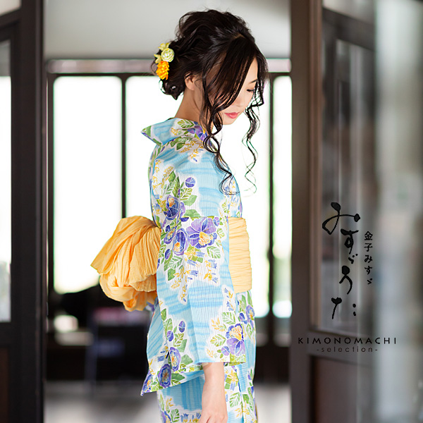 ブランド浴衣 セット レディース 大人 浴衣セット 浴衣3点セット（浴衣＋帯＋下駄） 「みすゞうた （m1904） 夏椿　水色」 花火大会　夏祭り　女性用　女性浴衣　ゆかた