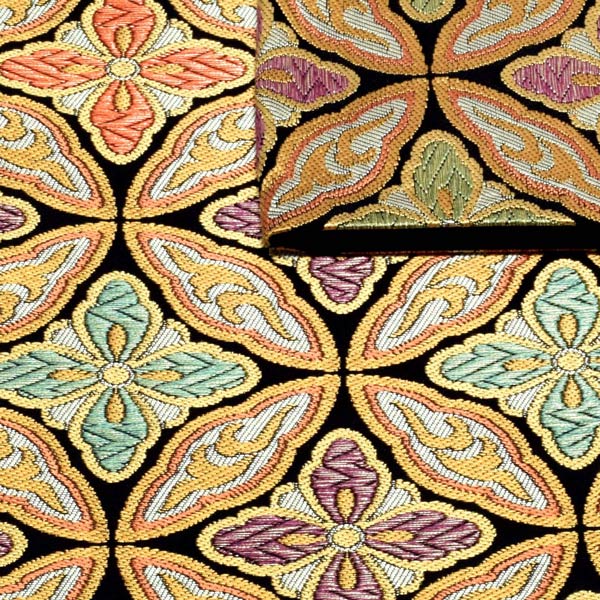 袋帯 フォーマル 礼装袋帯 「黒地 七宝花菱」 じゅらく謹製 西陣織証紙番号No.329 六通柄 日本製 西陣織 絹 未仕立て 黒留袖用 訪問着用 色留袖用 礼装用袋帯 新品 未使用＜T＞【メール便不可】