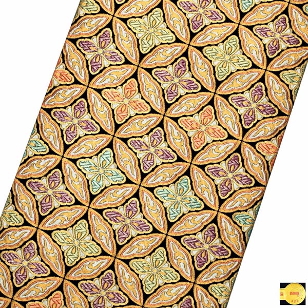 袋帯 フォーマル 礼装袋帯 「黒地 七宝花菱」 じゅらく謹製 西陣織証紙番号No.329 六通柄 日本製 西陣織 絹 未仕立て 黒留袖用 訪問着用 色留袖用 礼装用袋帯 新品 未使用＜T＞【メール便不可】