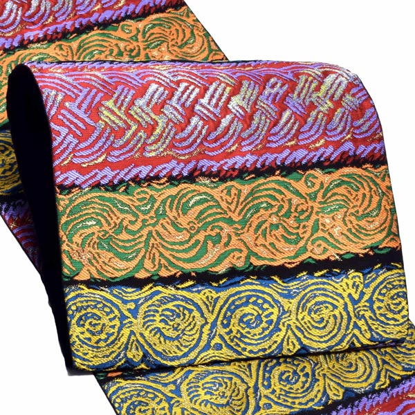 洒落袋帯 「黒地 ギローシュ石彫文」 河崎工房謹製 西陣織証紙番号No.2430 六通柄 日本製 西陣織 絹 未仕立て 訪問着用 色無地用 付下げ用 洒落用袋帯 新品 未使用 <T>【メール便不可】