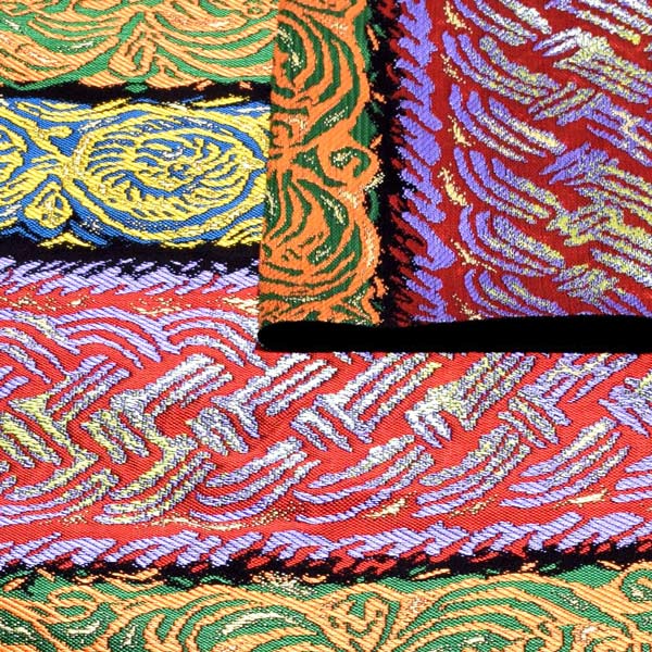 洒落袋帯 「黒地 ギローシュ石彫文」 河崎工房謹製 西陣織証紙番号No.2430 六通柄 日本製 西陣織 絹 未仕立て 訪問着用 色無地用 付下げ用 洒落用袋帯 新品 未使用 <T>【メール便不可】