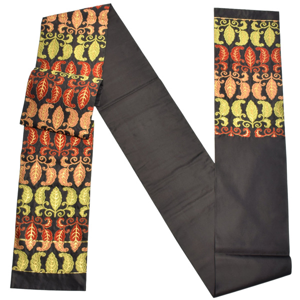 唐織袋帯 「黒地 柏」 錦工芸謹製 六通柄 日本製 未仕立て 訪問着用 色無地用 付下げ用 洒落用袋帯 新品 未使用 <T>【メール便不可】