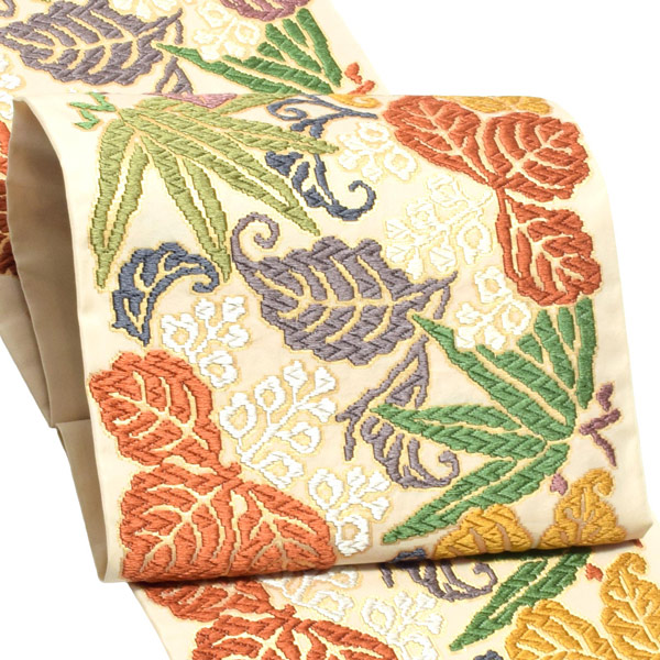 唐織袋帯 「生成り色地　桐竹文」 錦工芸謹製 六通柄 日本製 未仕立て 訪問着用 色無地用 付下げ用 洒落用袋帯 新品 未使用 ＜T＞【メール便不可】