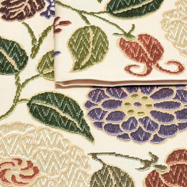 唐織袋帯 「生成り色地　菊唐草」 錦工芸謹製 六通柄 日本製 未仕立て 訪問着用 色無地用 付下げ用 洒落用袋帯 新品 未使用 ＜T＞【メール便不可】