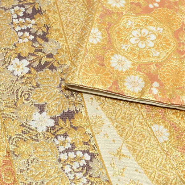 礼装 袋帯 フォーマル 「生成り色地　横段　華紋」 日本製 西陣織 西陣織証紙番号No.2362 大光株式会社 絹 未仕立て 六通柄 訪問着用 色留袖用 礼装袋帯 ＜T＞【メール便不可】