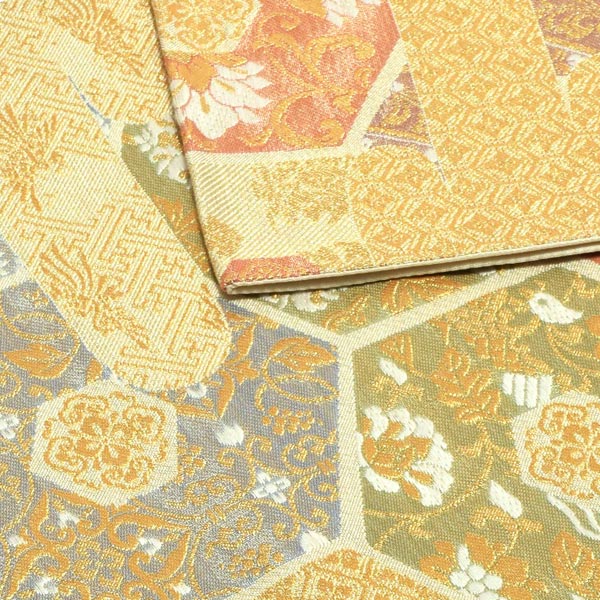 礼装 袋帯 フォーマル 「生成り色地　雲に亀甲、華紋」 日本製 西陣織 西陣織証紙番号No.1810 浅田叡一織物 絹 未仕立て 六通柄 訪問着用 色留袖用 礼装袋帯 ＜T＞【メール便不可】